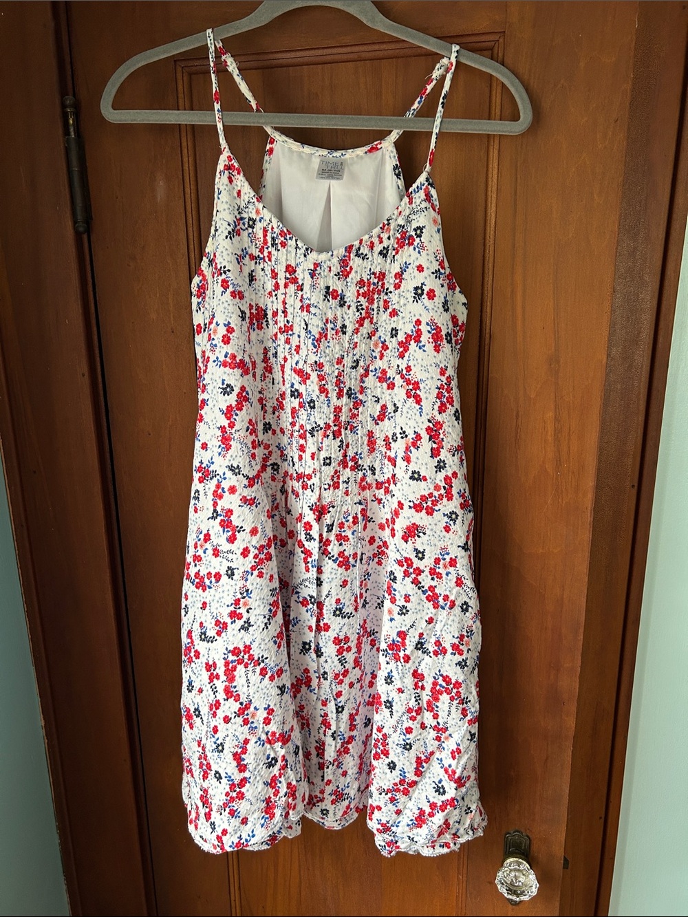 Time and Tru White Dress with Red and Blue Floral Print